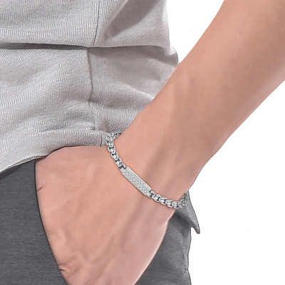 Bracelet Plaque L'Essentiel Acier - 2040123, 19 cm - Lacoste