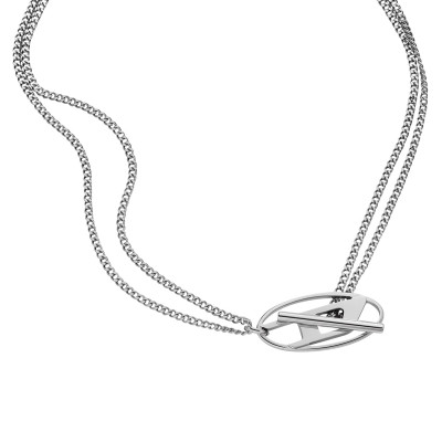 Collier D Logo Double Chaîne, Acier, 45 cm - DX1534040 - Diesel