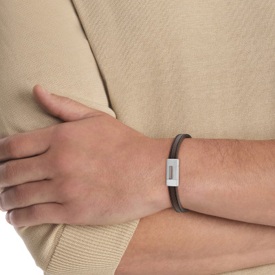 Bracelet CK Exposed Cuir Marron & Acier - 35100021, 19,50 cm - Calvin Klein