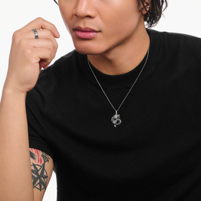 Collier Dragon, Argent 925 Recyclé & Pierres Noires, 45 à 50 cm - KE2273-643-11-L50V - Thomas Sabo